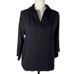 Merrimekko V-neck spread collar minimalist neutral 3/4 sleeve top FR 38 US S